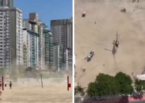 video:-helicoptero-faz-pouso-em-faixa-de-areia-de-praia-em-balneario-camboriu-e-cena-repercute